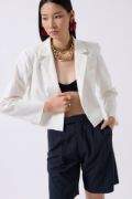 Crop Keten Blazer Ceket resmi